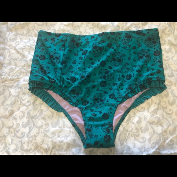 Black and Teal Highwaist Swim Bottoms - Picture 1 of 4